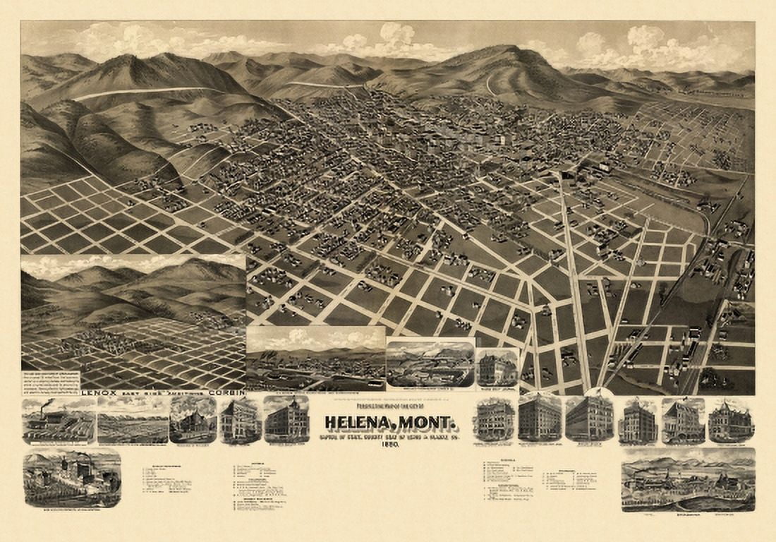 Old Map of Helena Montana 1890 Lewis & Clarke County Canvas Art - (18 x 24)