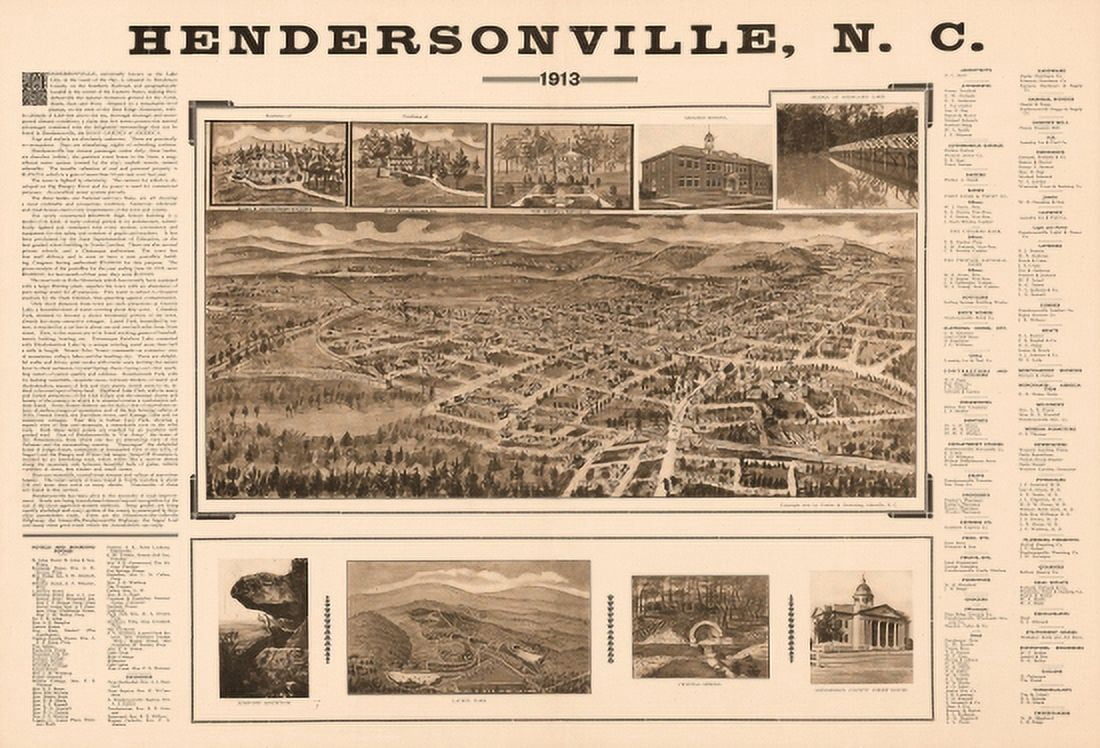 Old Map of Hendersonville North Carolina 1913 County Canvas Art - (24 x 36)