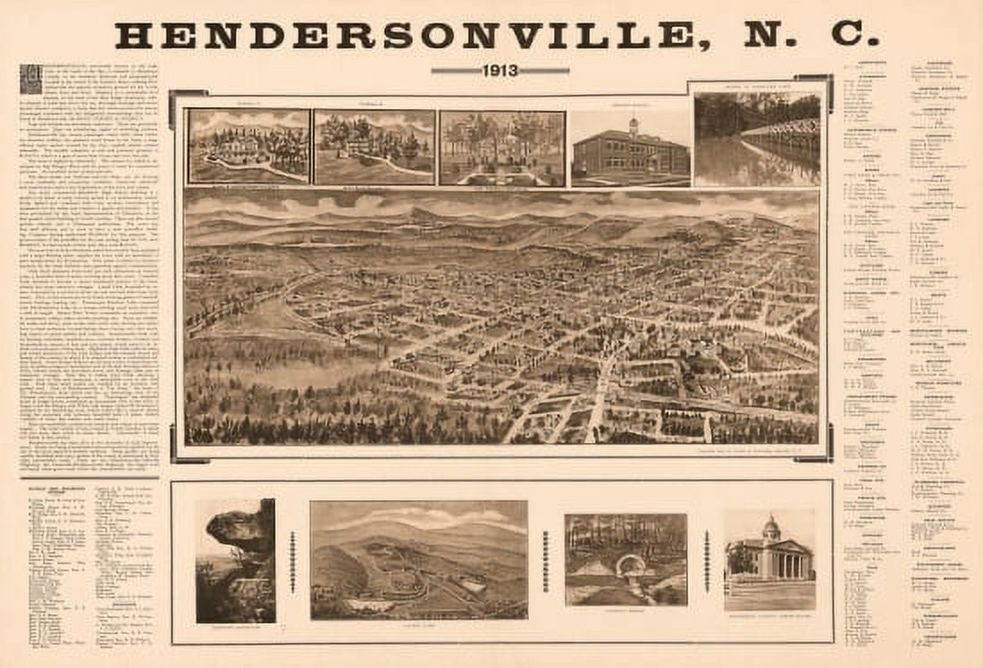 Old Map of Hendersonville North Carolina 1913 County Canvas Art - (36 x 54)