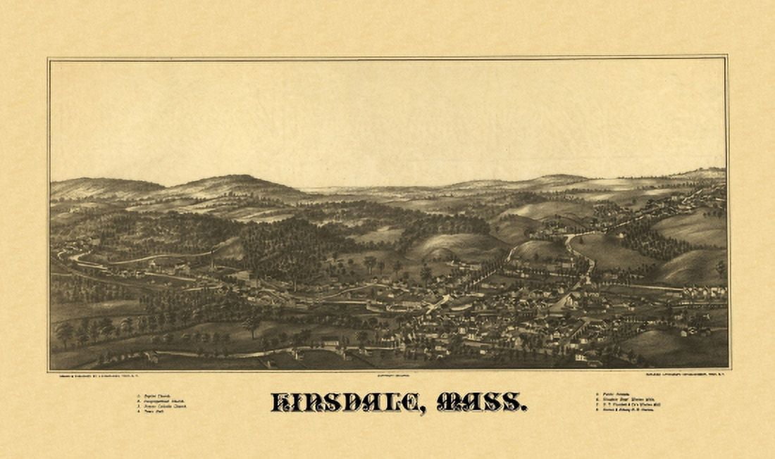 Old Map of Hinsdale Massachusetts 1887 Hinsdale County Canvas Art - (18 x 24)