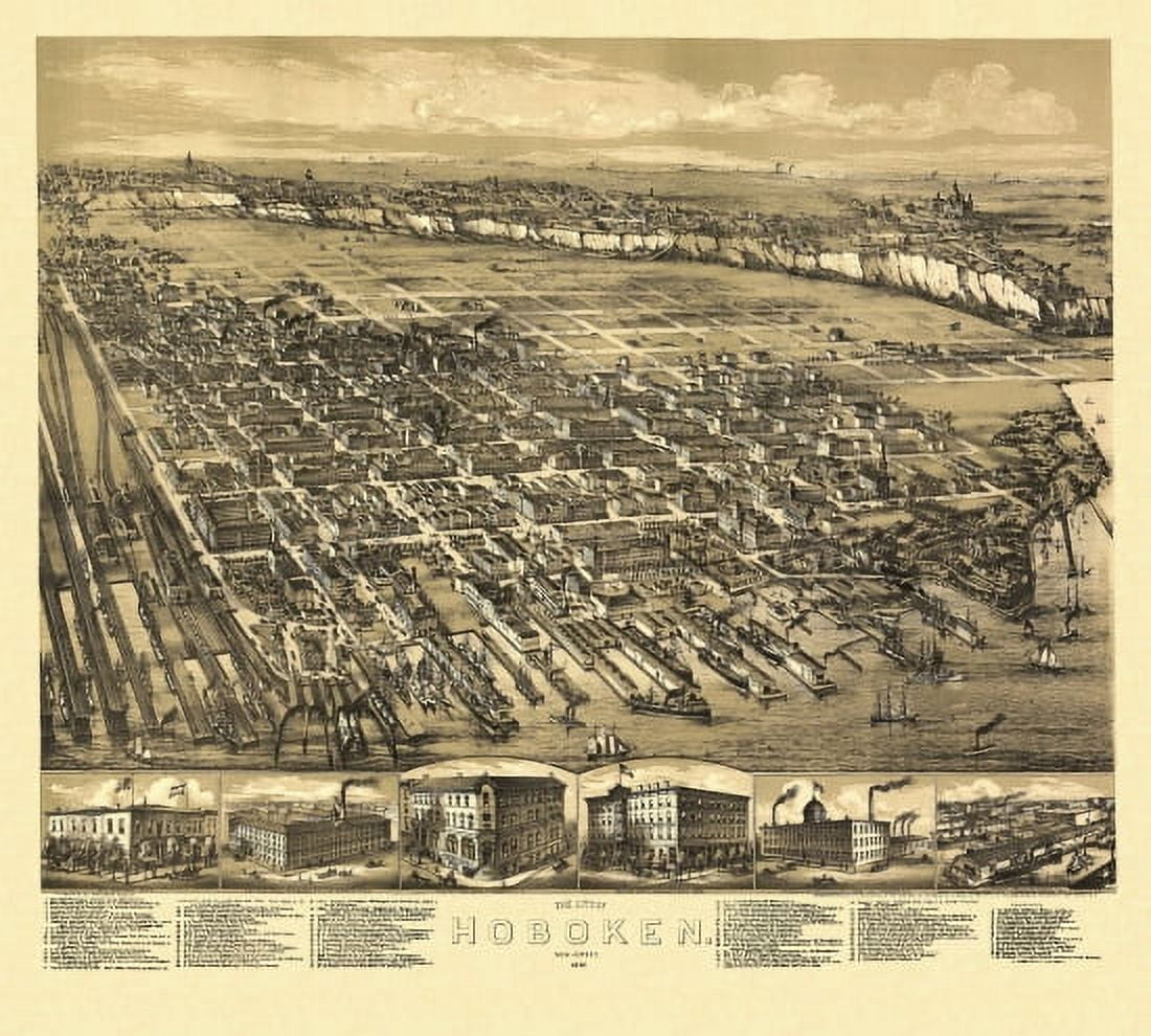 Old Map of Hoboken New Jersey 1881 Hudson County Canvas Art - (24 x 36)