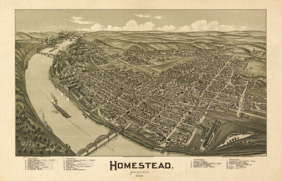 Old Map of Homestead Pennsylvania 1902 Allegheny County Canvas Art - (24 x 36)
