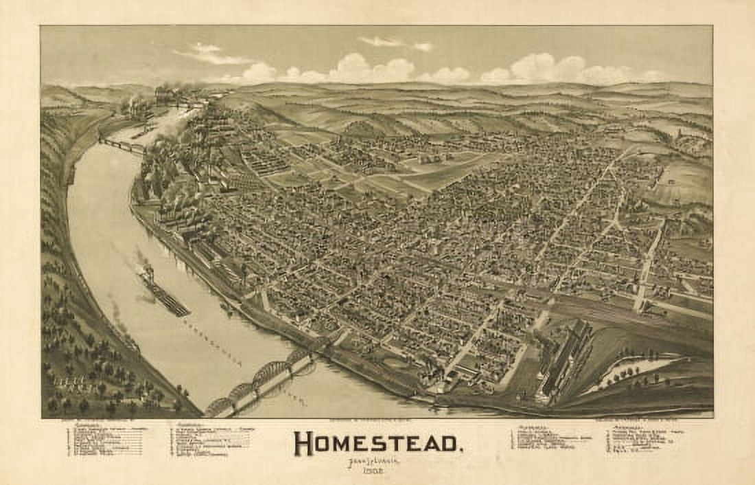 Old Map of Homestead Pennsylvania 1902 Allegheny County Canvas Art - (36 x 54)