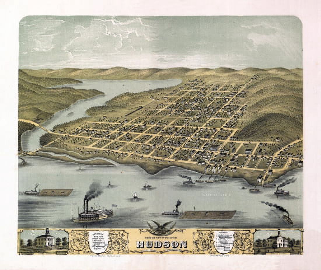 Old Map of Hudson Wisconsin 1870 St Croix County Canvas Art - (18 x 24)