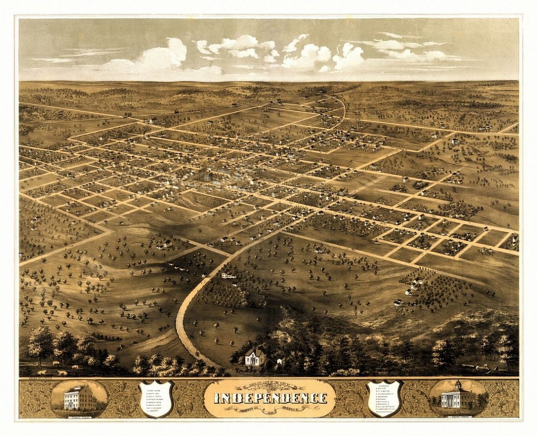 Old Map of Independence Missouri 1868 Jackson County Canvas Art - (24 x 36)