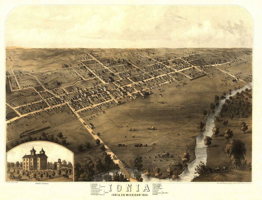 Old Map of Ionia Michigan 1868 Ionia County Canvas Art -  (24 x 36)