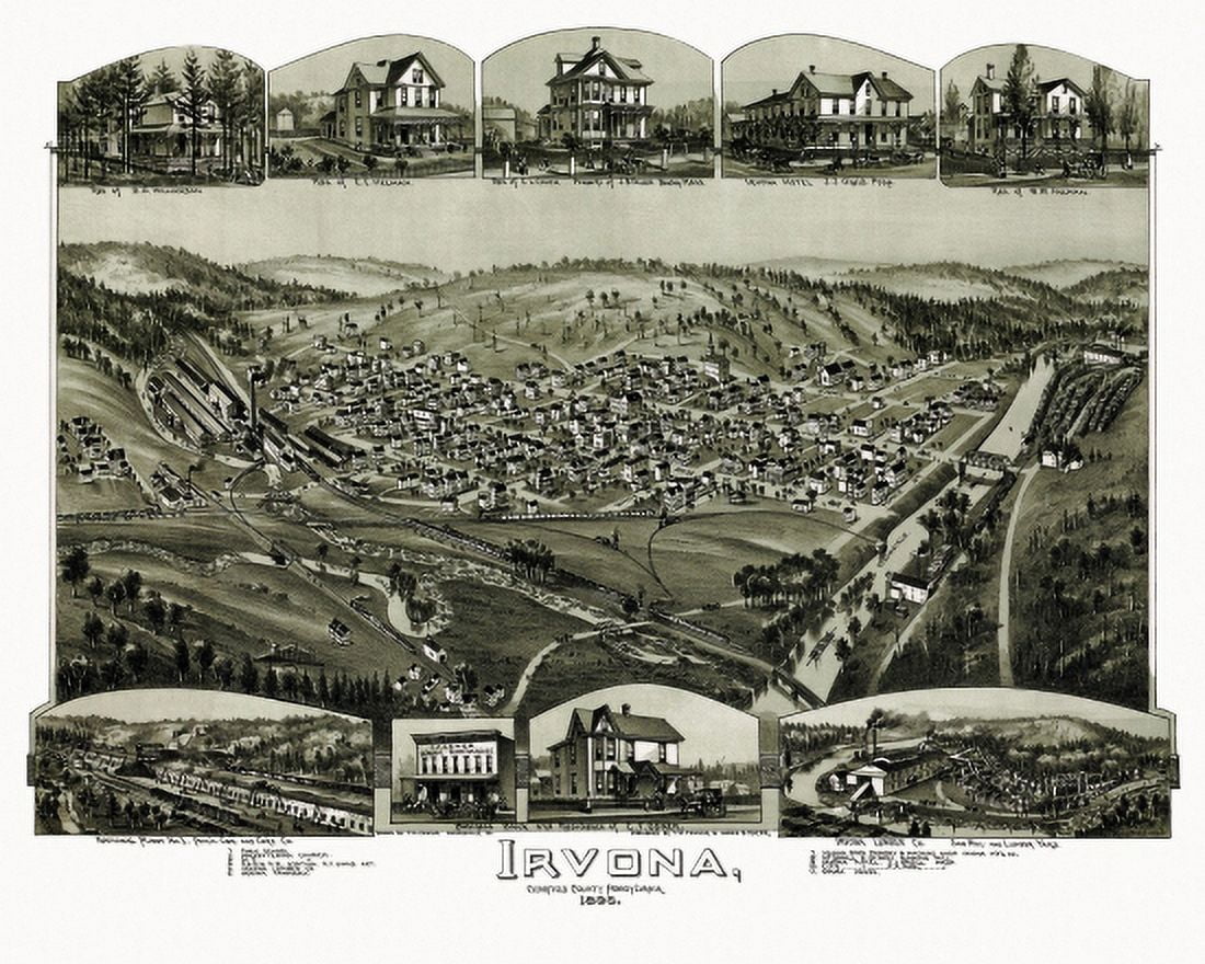Old Map of Irvona Pennsylvania 1895 Clearfield County Canvas Art - (24 x 36)