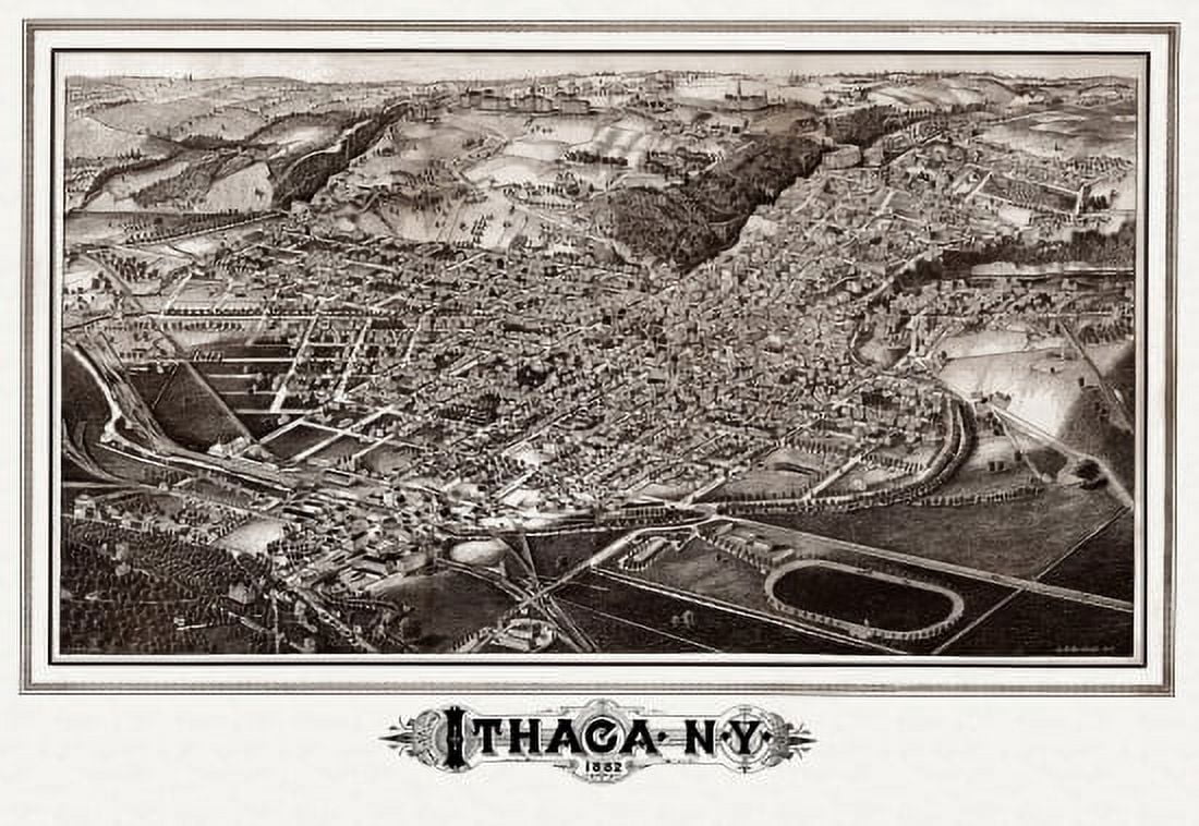 Old Map of Ithaca New York 1882 Tompkins County Canvas Art - (18 x 24)