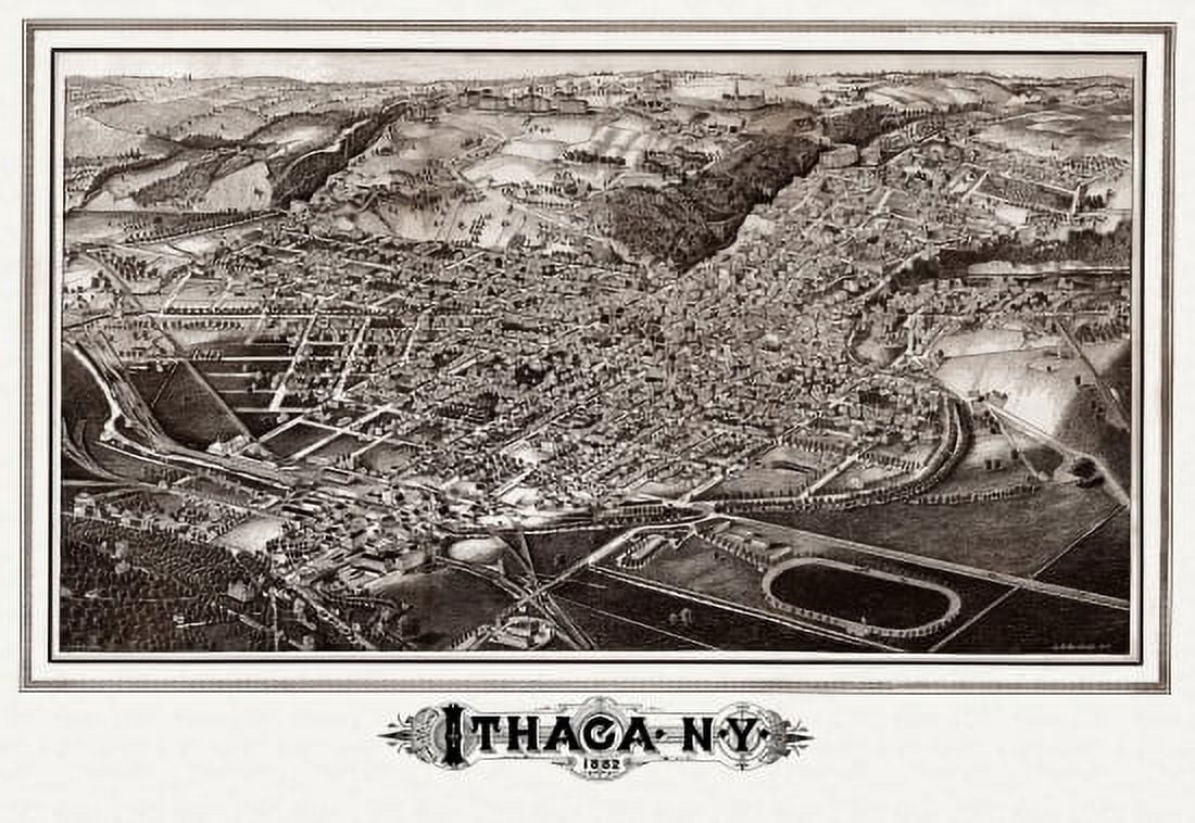 Old Map of Ithaca New York 1882 Tompkins County Canvas Art - (24 x 36)