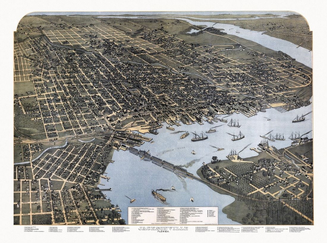 Old Map of Jacksonville Florida 1893 Clay County Canvas Art - (18 x 24)