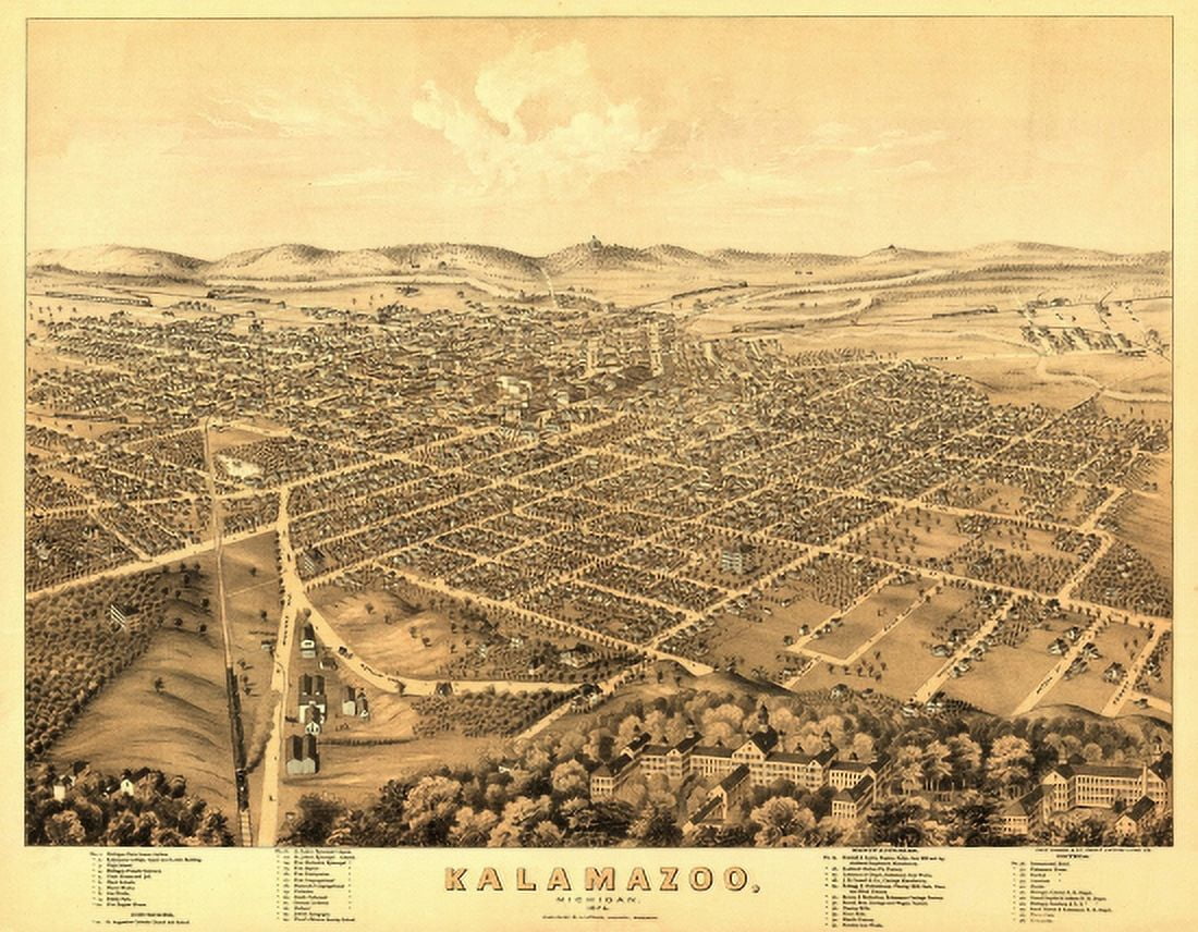 Old Map of Kalamazoo Michigan 1874 Kalamazoo County Canvas Art - (18 x 24)