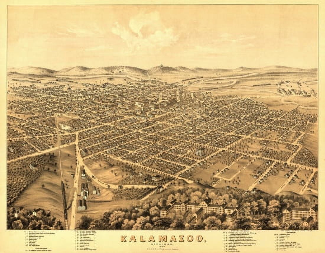 Old Map of Kalamazoo Michigan 1874 Kalamazoo County Canvas Art - (24 x 36)