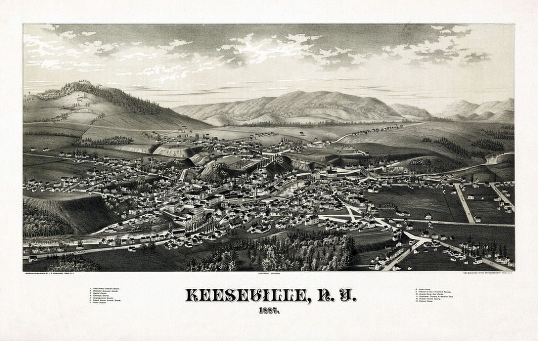 Old Map of Keeseville New York 1887 Clinton County Canvas Art - (24 x 36)
