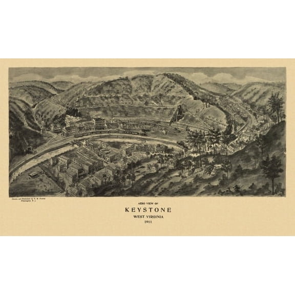 Old Map of Keystone West Virginia 1911 McDowell County Canvas Art - (24 x 36)