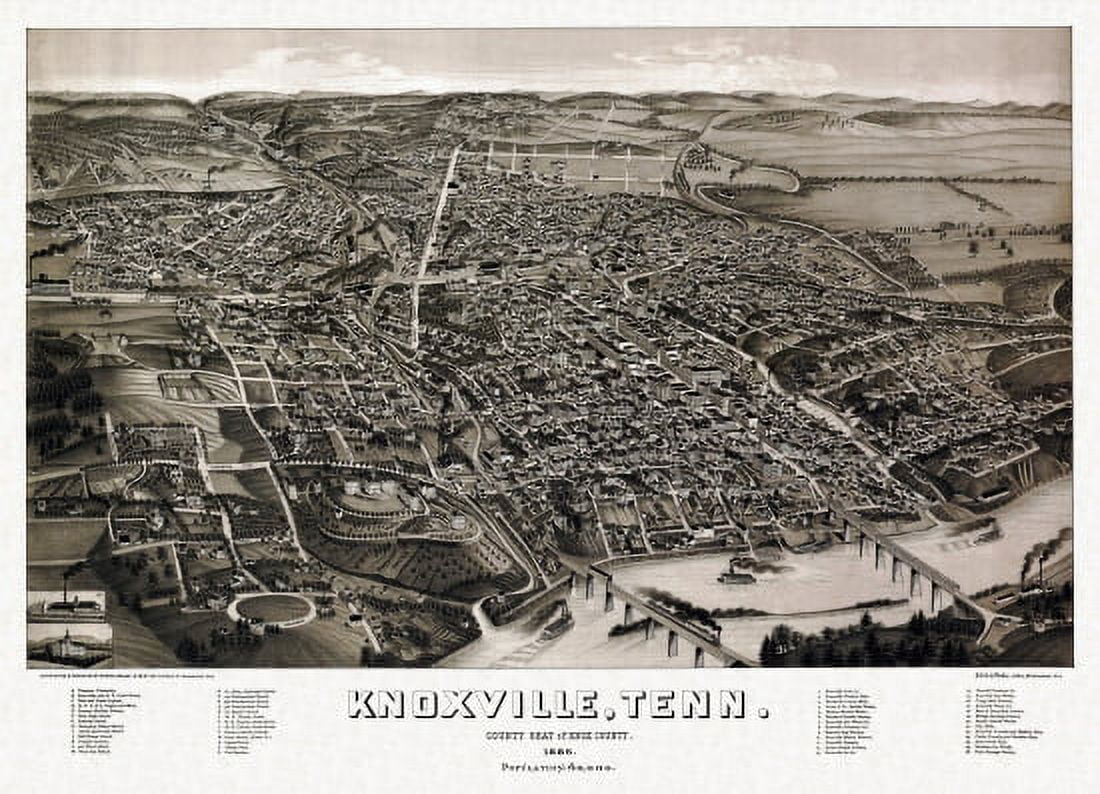 Old Map of Knoxville Tennessee 1886 Knox County Canvas Art - (24 x 36)