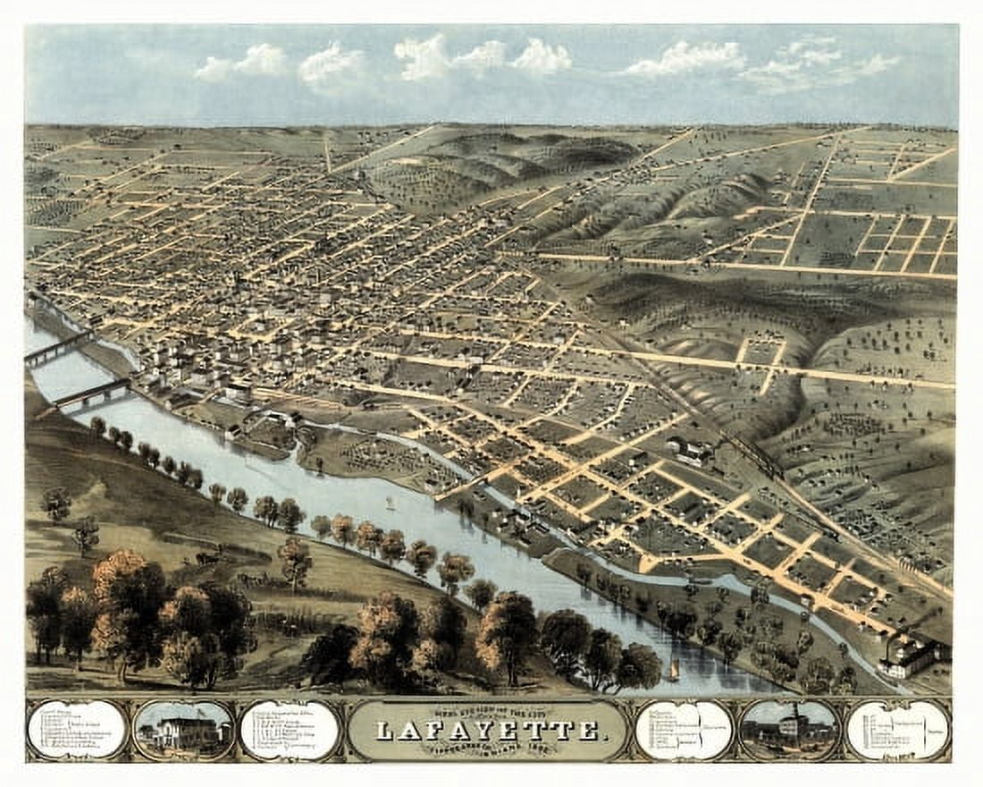 Old Map of Lafayette Indiana 1868 Tippecanoe County Canvas Art -  (36 x 54)