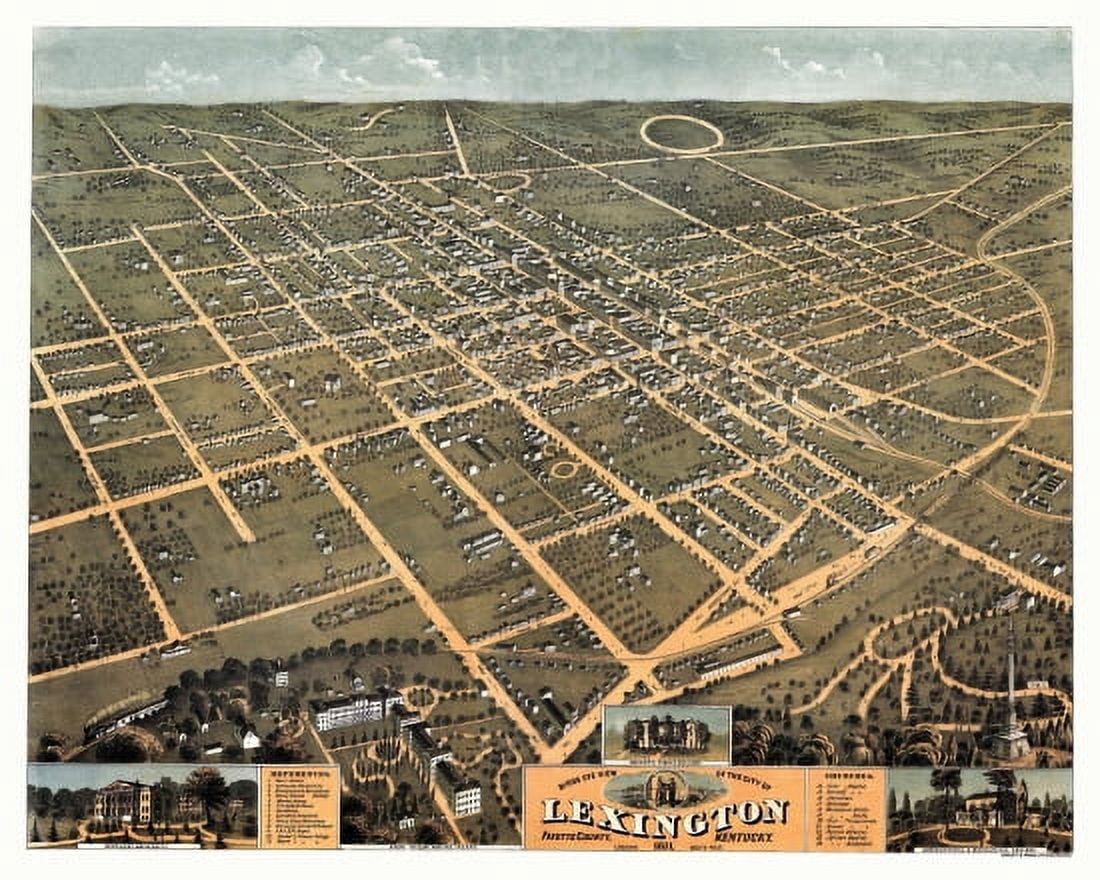 Old Map of Lexington Kentucky 1871 Fayette County Canvas Art -  (36 x 54)