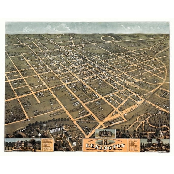Old Map of Lexington Kentucky 1871 Fayette County Canvas Art - (36 x 54)