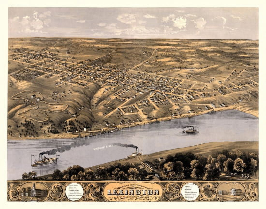 Old Map of Lexington Missouri 1869 Lafayette County Canvas Art - (18 x 24)