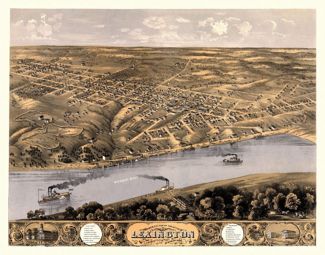 Old Map of Lexington Missouri 1869 Lafayette County Canvas Art - (36 x 54)