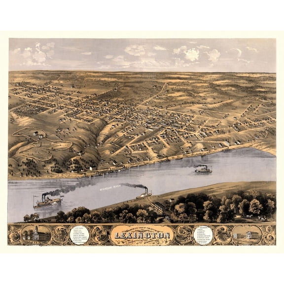 Old Map of Lexington Missouri 1869 Lafayette County Canvas Art - (36 x 54)