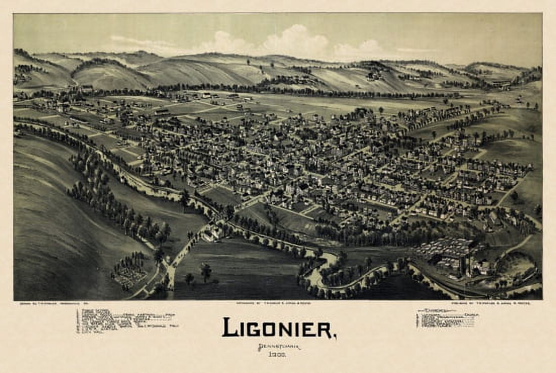 Old Map of Ligonier Pennsylvania 1900 Westmoreland County Canvas Art - (24 x 36)