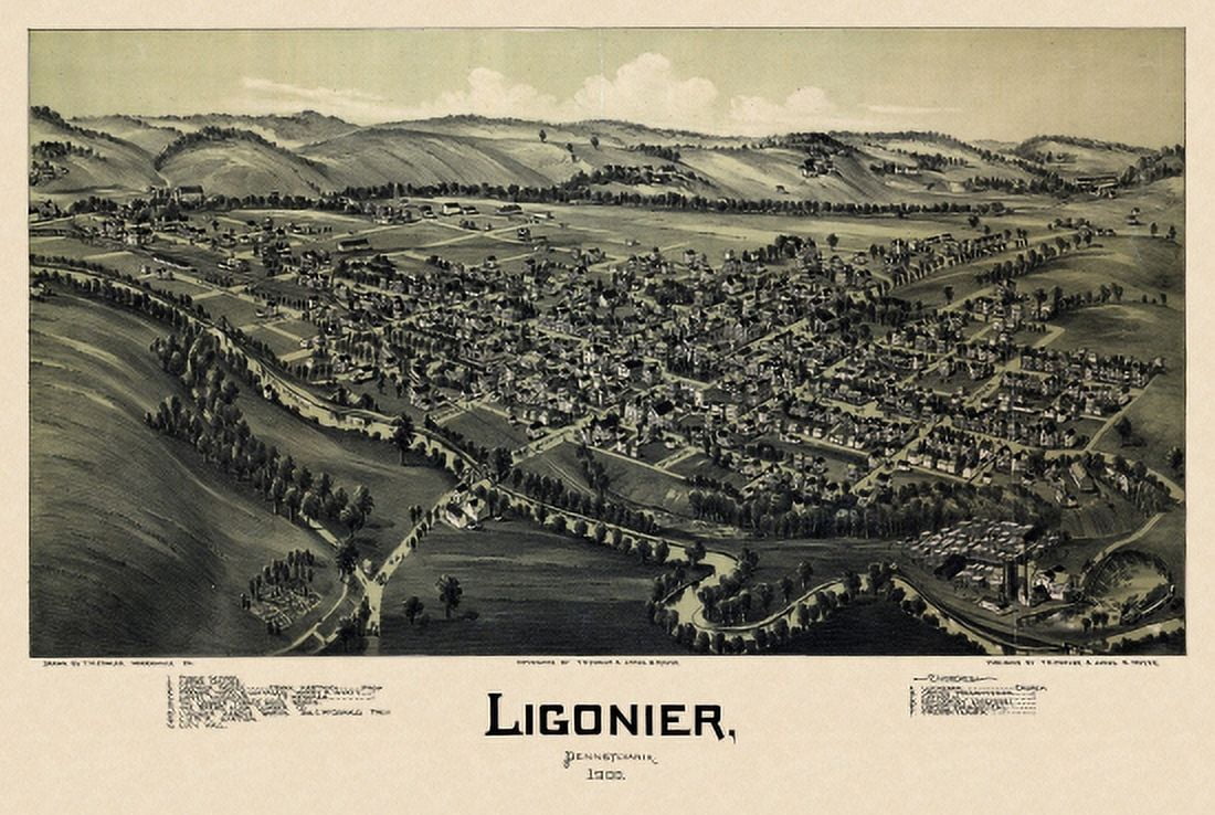 Old Map of Ligonier Pennsylvania 1900 Westmoreland County Canvas Art -  (36 x 54)
