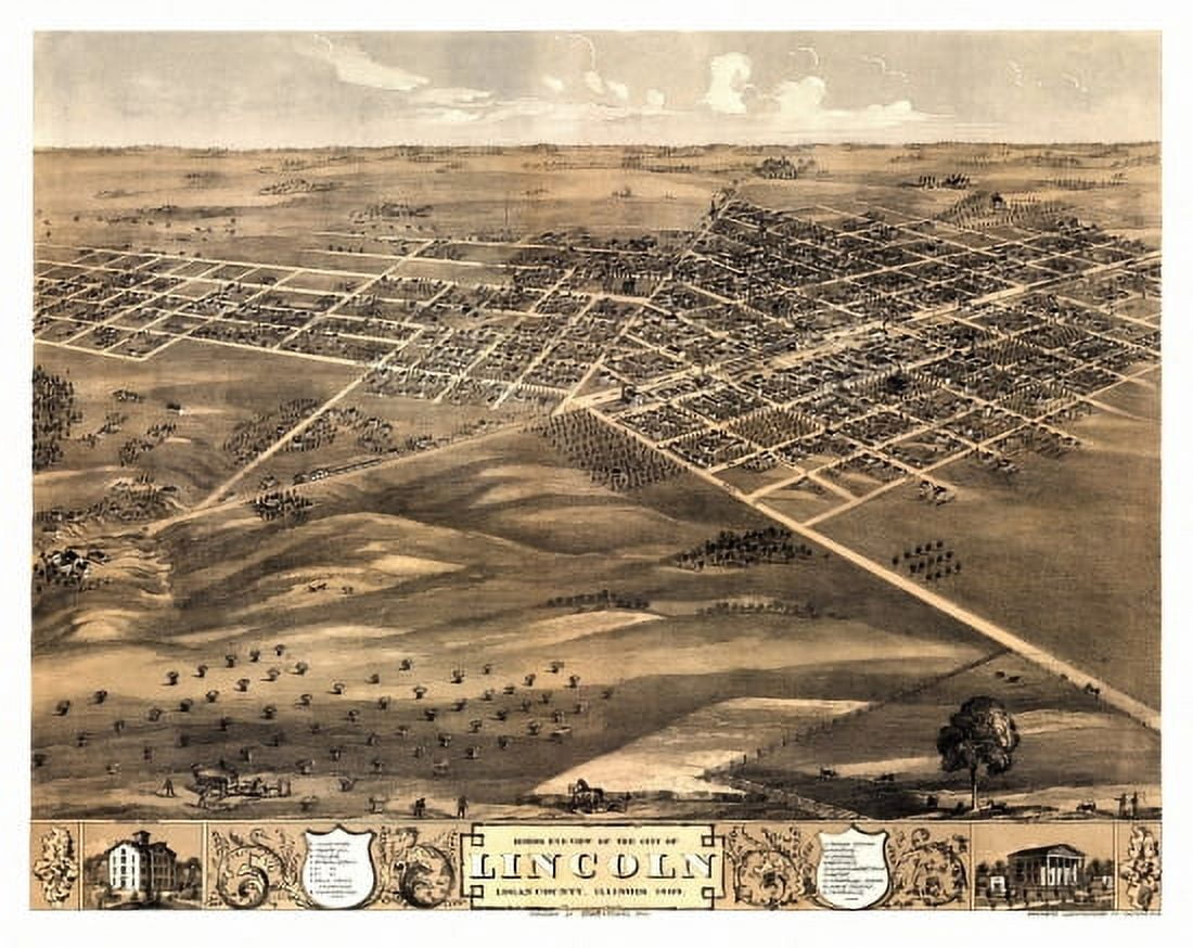 Old Map of Lincoln Illinois 1869 Logan County Canvas Art -  (18 x 24)