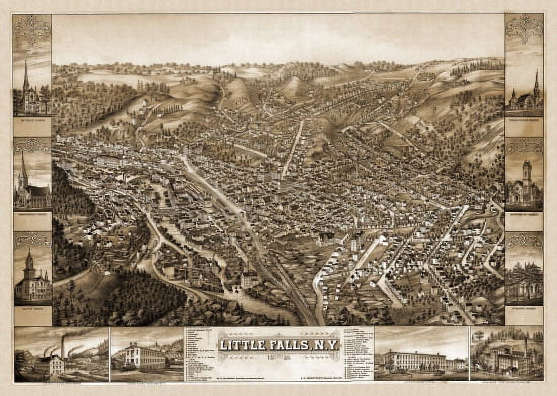 Old Map of Little Falls New York 1881 Herkimer County Canvas Art -  (24 x 36)
