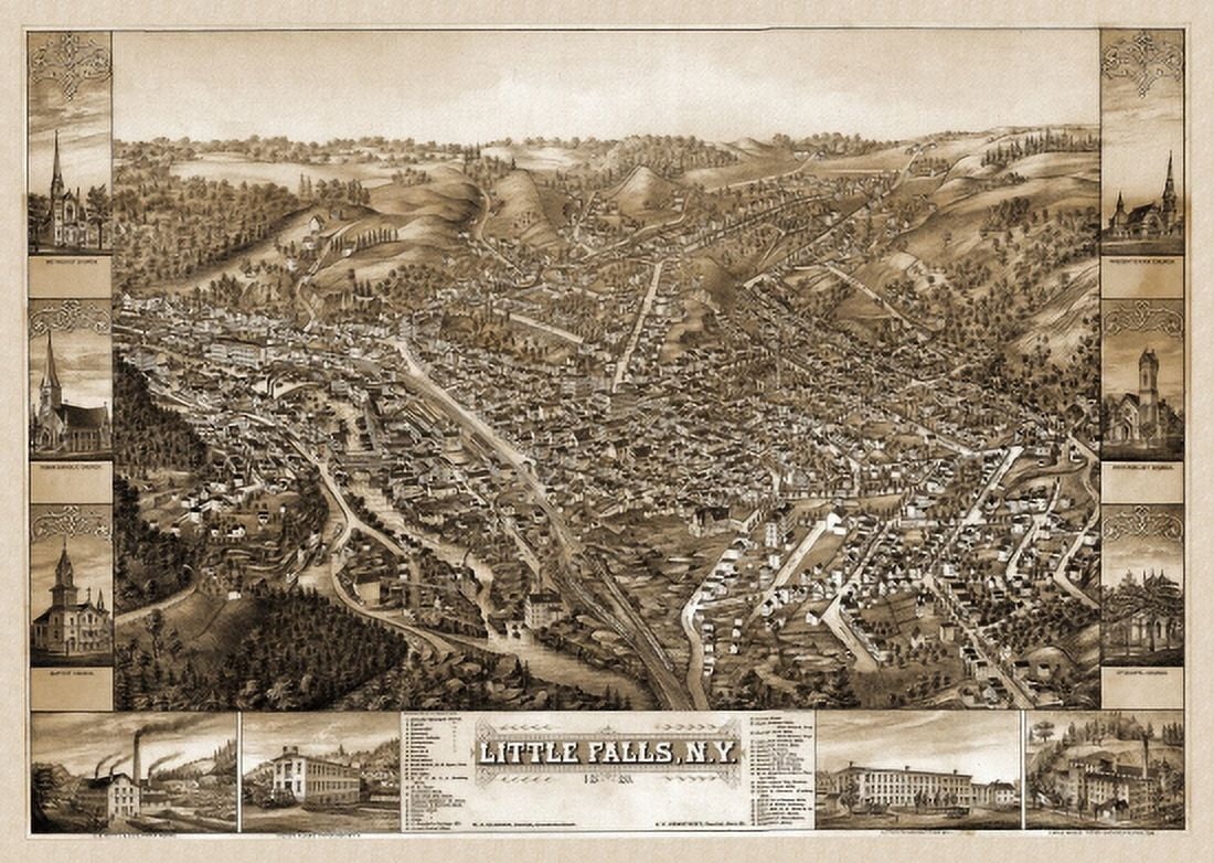 Old Map of Little Falls New York 1881 Herkimer County Canvas Art - (36 x 54)