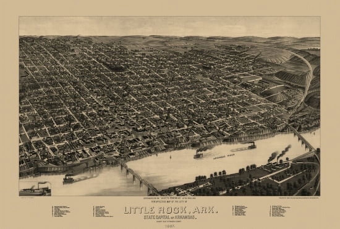 Old Map of Little Rock Arkansas 1887 Pulaski County Canvas Art - (24 x 36)