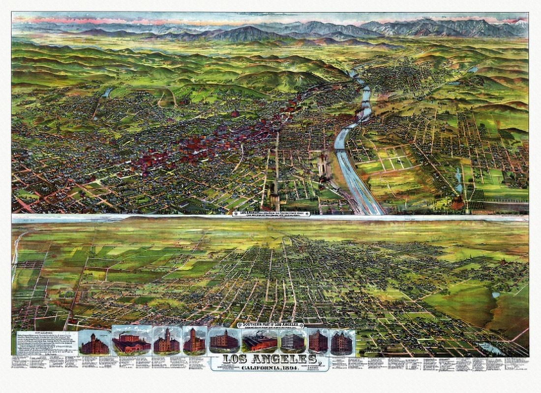 Old Map of Los Angeles California 1894 Los Angeles County Canvas Art - (18 x 24)