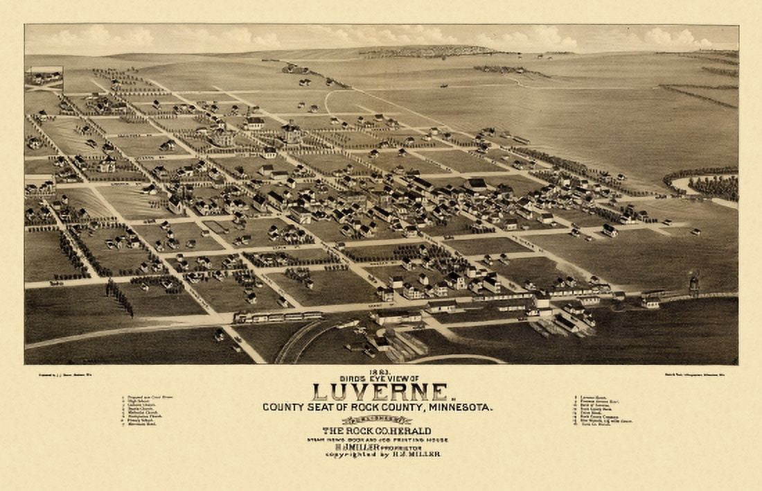 Old Map of Luverne Minnesota 1883 Rock County Canvas Art - (18 x 24)
