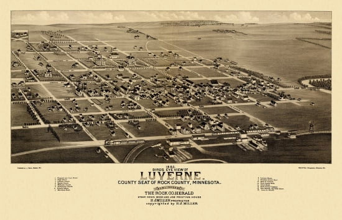 Old Map of Luverne Minnesota 1883 Rock County Canvas Art -  (24 x 36)