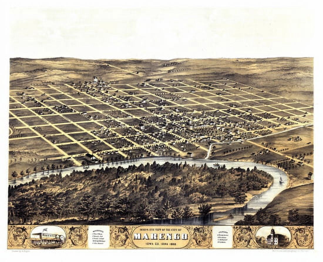 Old Map of Marengo Iowa 1868 Iowa County Canvas Art - (36 x 54)