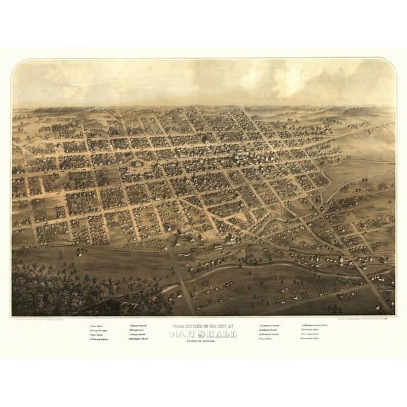 Old Map of Marshall Michigan 1868 Calhoun County Canvas Art - (18 x 24)