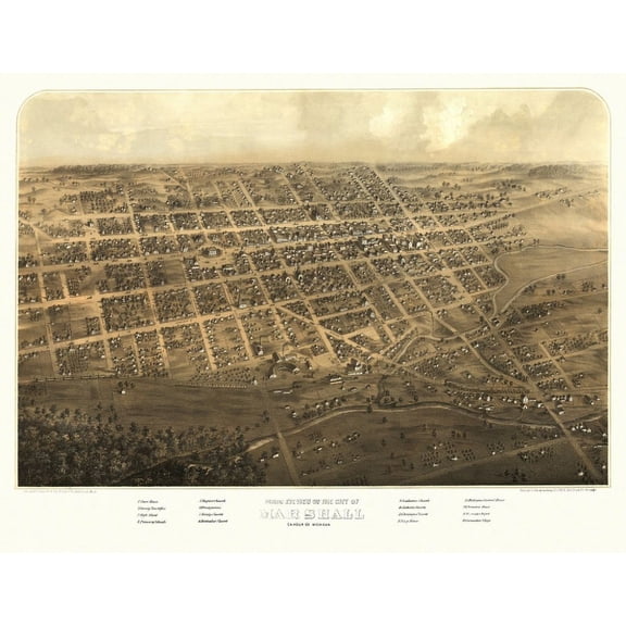 Old Map of Marshall Michigan 1868 Calhoun County Canvas Art - (24 x 36)