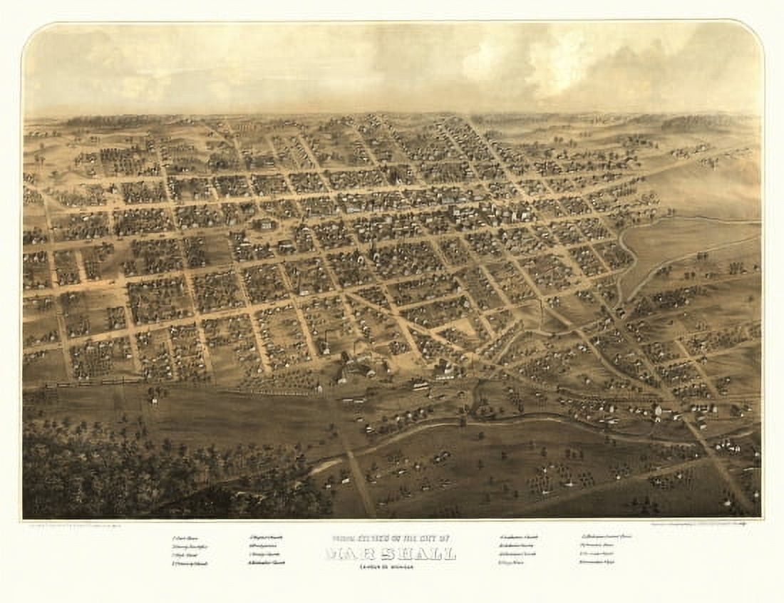 Old Map of Marshall Michigan 1868 Calhoun County Canvas Art - (36 x 54)