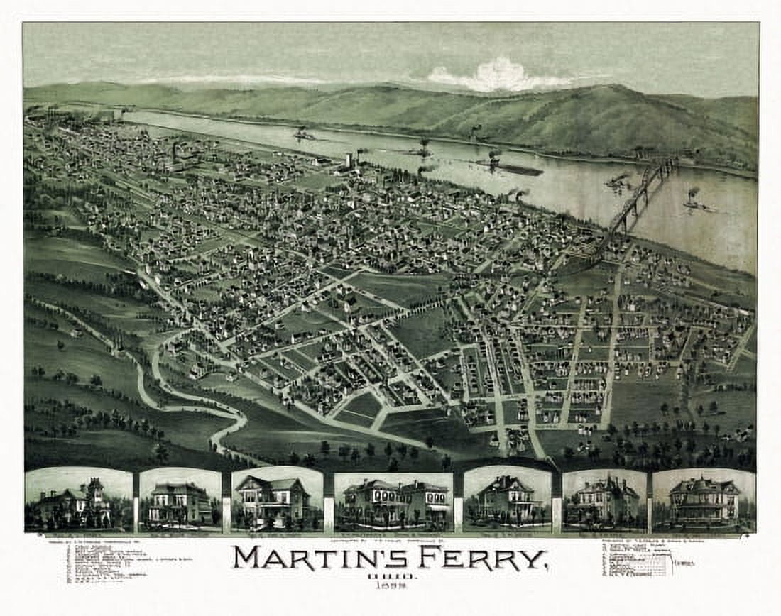 Old Map of Martins Ferry Ohio 1899 Belmont County Canvas Art - (24 x 36)