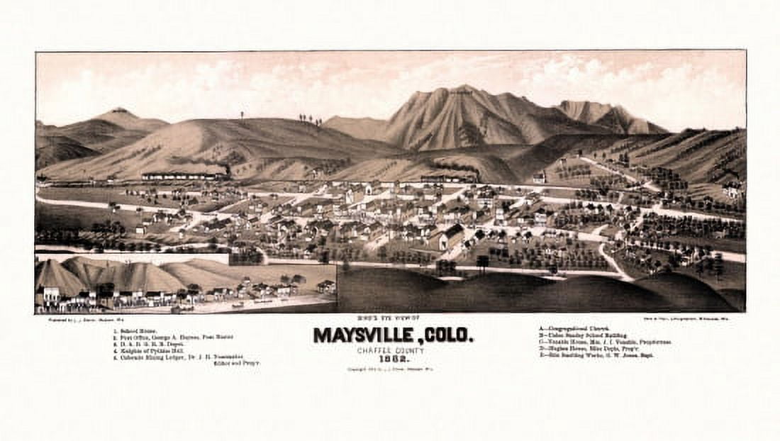 Old Map of Maysville Colorado 1882 Chaffee County Canvas Art - (36 x 54)