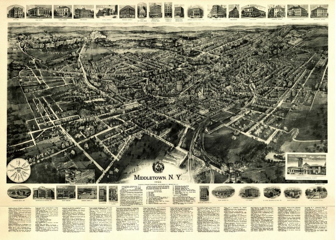 Old Map of Middletown New York 1922 Orange County Canvas Art - (24 x 36)