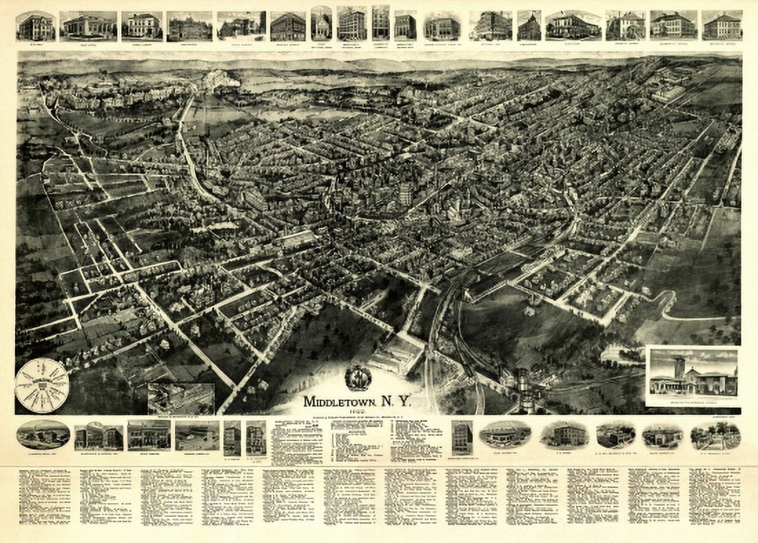 Old Map of Middletown New York 1922 Orange County Canvas Art - (36 x 54)
