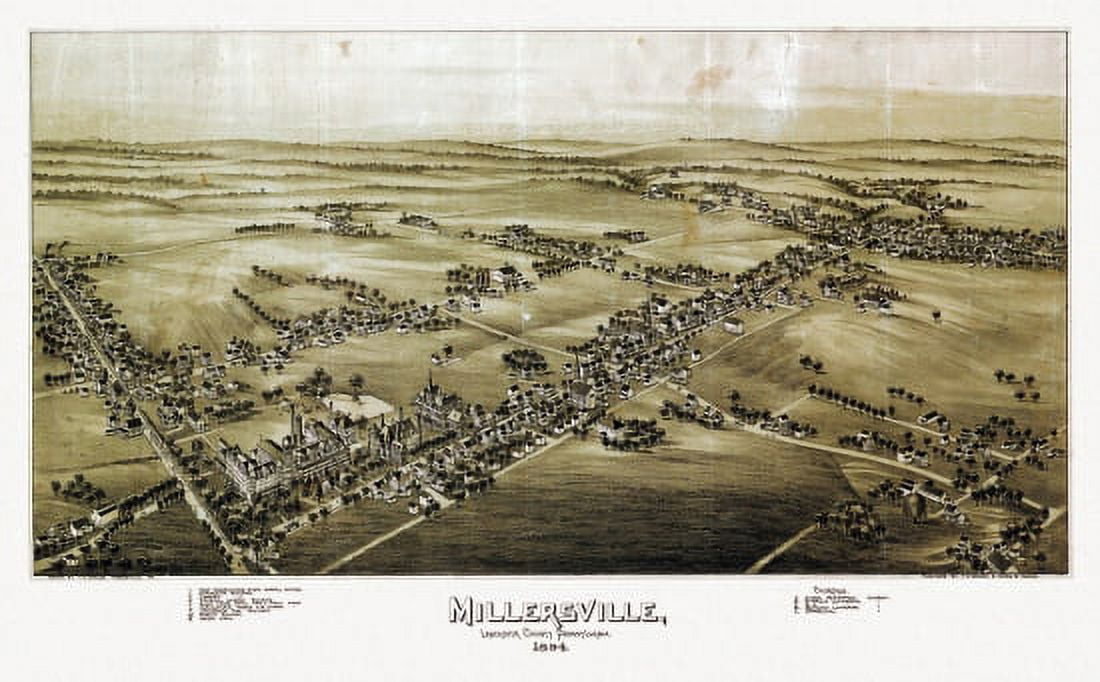 Old Map of Millersville Pennsylvania 1894 Lancaster County Canvas Art - (18 x 24)