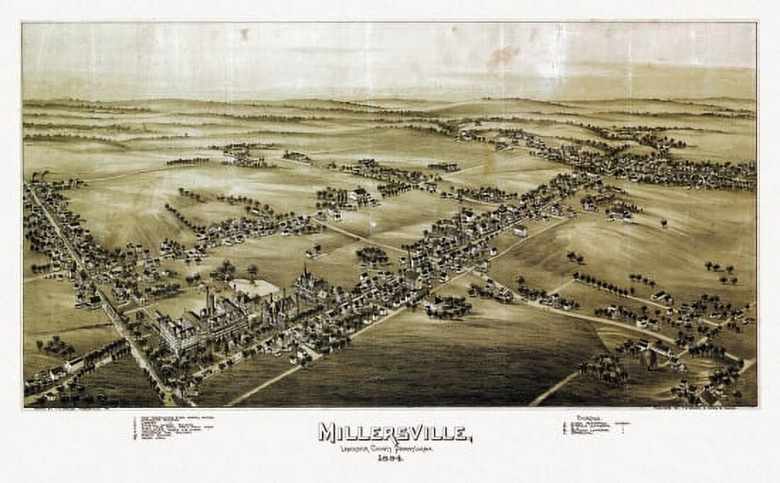 Old Map of Millersville Pennsylvania 1894 Lancaster County Canvas Art - (36 x 54)