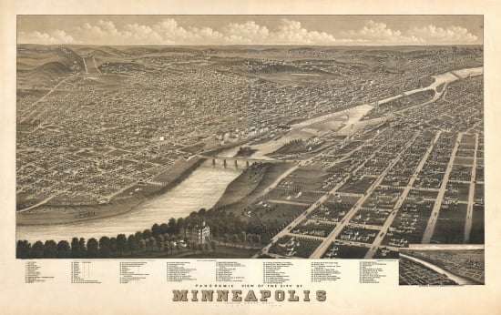 Old Map of Minneapolis Minnesota 1879 Anoka County Canvas Art - (18 x 24)