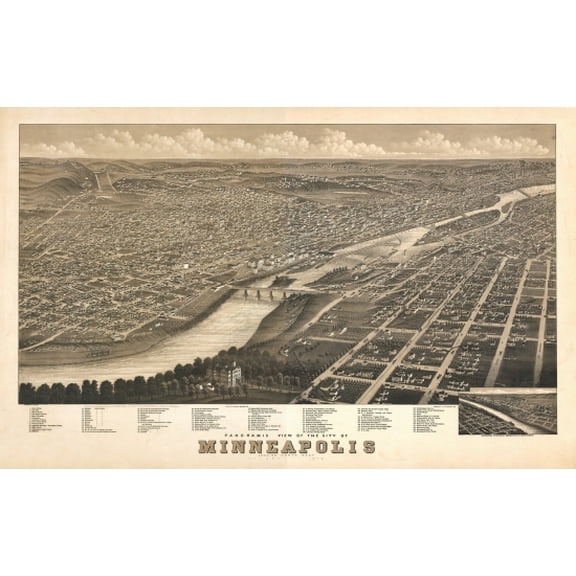 Old Map of Minneapolis Minnesota 1879 Anoka County Canvas Art - (18 x 24)