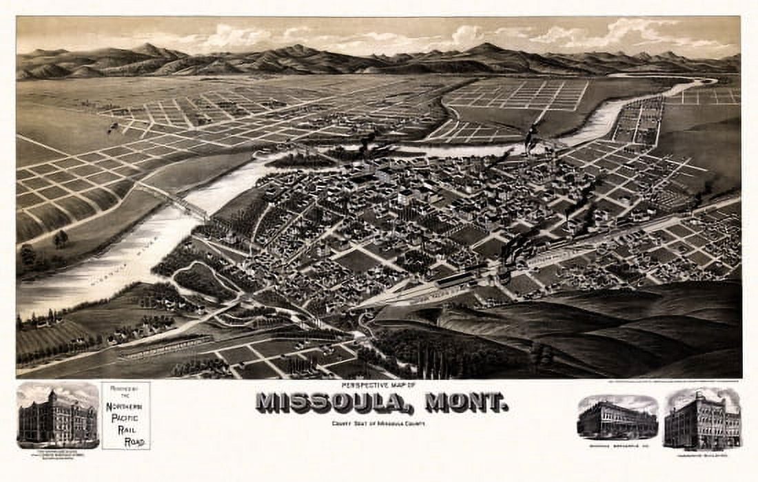 Old Map of Missoula Montana 1891 Missoula County Canvas Art - (24 x 36)