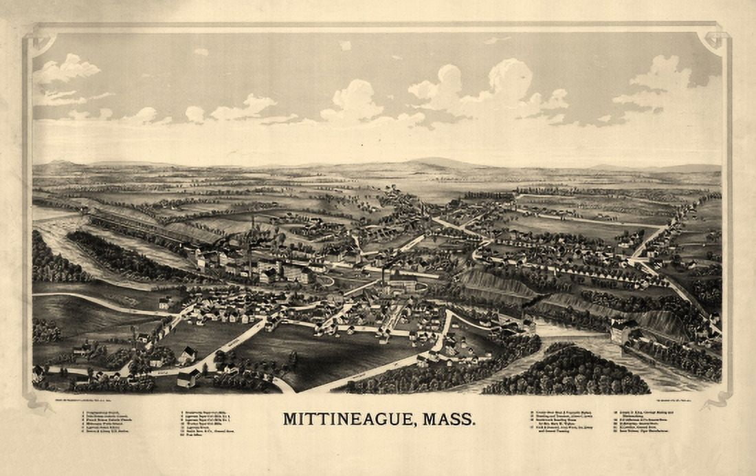 Old Map of Mittineague Massachusetts 1889 Hampden County Canvas Art - (18 x 24)