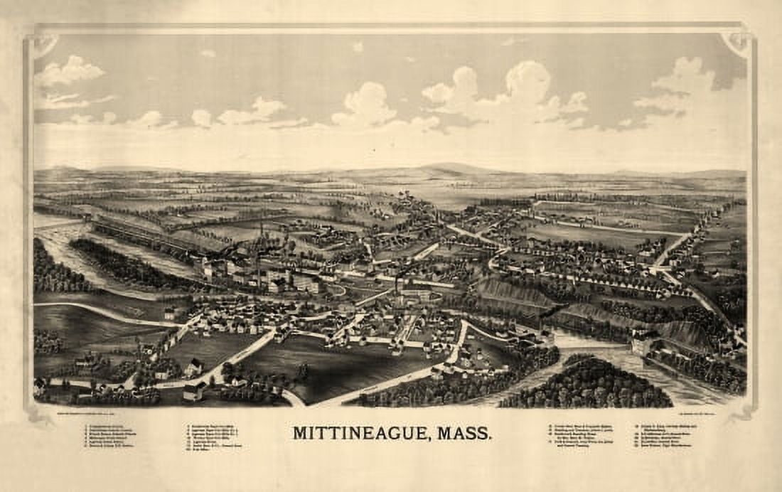 Old Map of Mittineague Massachusetts 1889 Hampden County Canvas Art - (36 x 54)