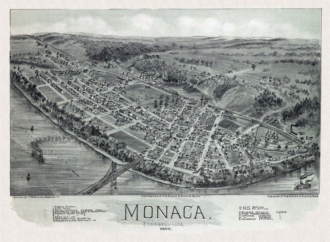 Old Map of Monaca Pennsylvania 1900 Beaver County Canvas Art - (36 x 54)